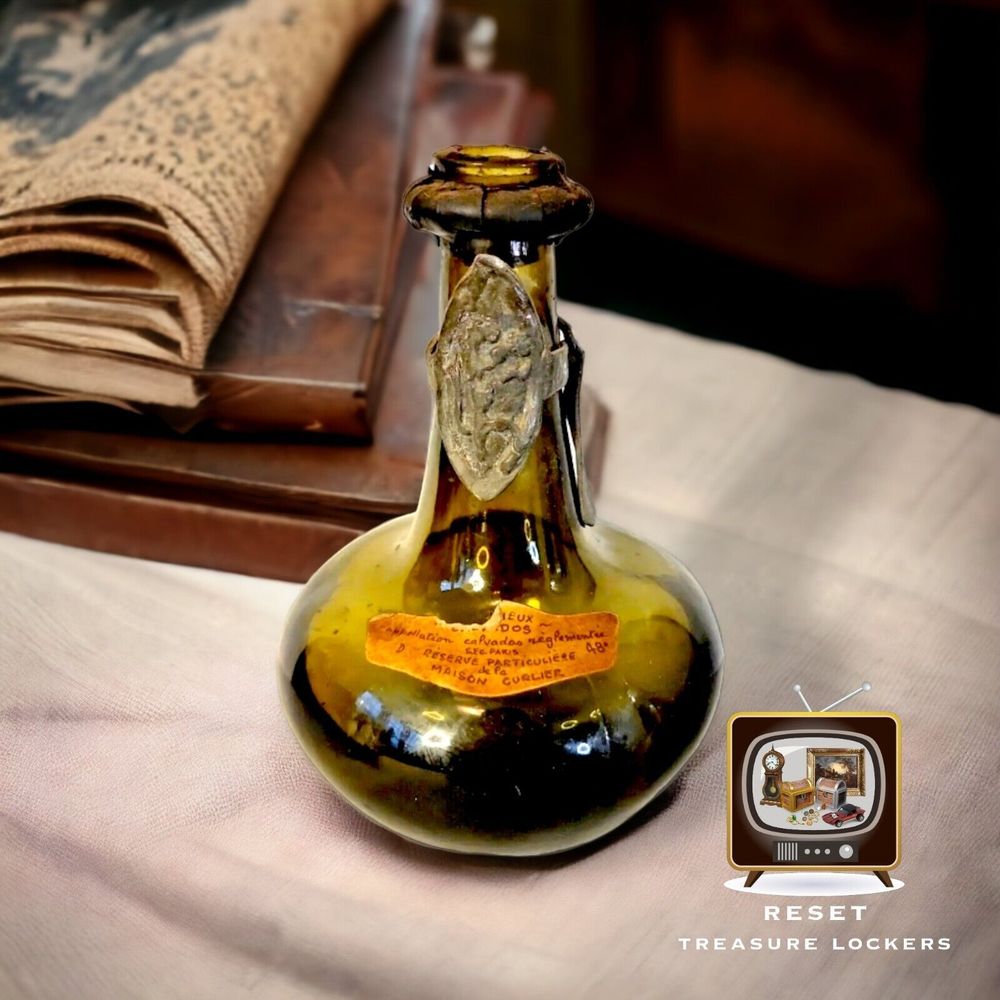 Empty Decor Vintage Glass Bottle Tres Vieux Calvados Reserve Maison Curlier Pari